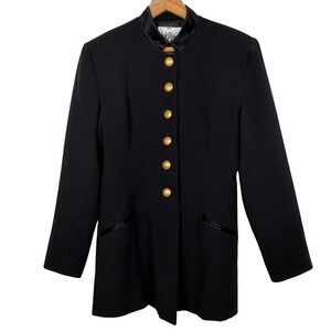 David Bijoux Vintage Black Wool Blend Military Blazer Gold Buttons Size 12
